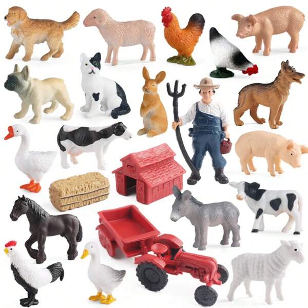 Simulated Farm Animal Model Toy Set Chicken Duck Goose Dog Rabbit Sheep Cow Pig Children's Cognitive Education Toy, Halloween Christmas Festival Gift