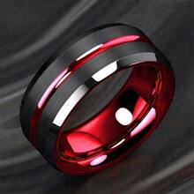 1 Pc Fashion New Elegant Aristocratic Red Slot Men's Domineering Ring Stainless Steel Inlay Red Carbon Finger Ring Jewelry Gift