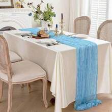 5pcs Blue Cheese Cloth Table Runner 35*71 Inch, Transparent Farmhouse Table Runner For Wedding, Bridal Shower, Birthday Party, Banquet, Hotel Restaurant, Thanksgiving Dinner Table Decor