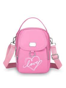 1pc Women's Nylon Shoulder Bag With Heart And Love Letter Pattern- Casual Mini Crossbody With Adjustable Strap, Multi-Layer, External Headphone Hole, Solid Color, Secure Zip Closure, Small Crossbody Bag , Valentine's Day - Multicolor - View 19