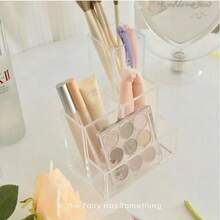 3-Compartment Transparent Acrylic Makeup Organizer, Brush Holder, Lipstick & Skincare Display Rack, Pen Holder, Suitable For Vanity, Office Desk, Small Acrylic Pen Cup, Makeup Brush Holder - Multicolor - View 1