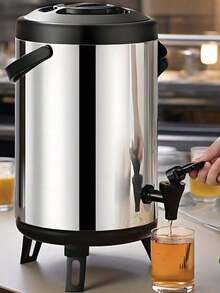 1 Pc Stainless Steel Beverage Dispenser, Multi-Purpose Ice Bucket Outdoor Sprayer, Large Capacity Layered Lid Design, Collapsible Bottom Commercial Insulated Drink Server With Handle, For Adding Ice And Hot Water, Suitable For Party Beer & Juice Storage - Black - View 3