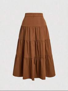 Liuhan Modas Sordaeminina Colored High Waist Ata Skirt With Pleated Three Maria - Coffee Brown - View 2