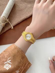 1 件女士石英手表奢华时尚女士腕表金表链优雅百搭适合商务和休闲穿着复古 - 均碼 - 查看 13