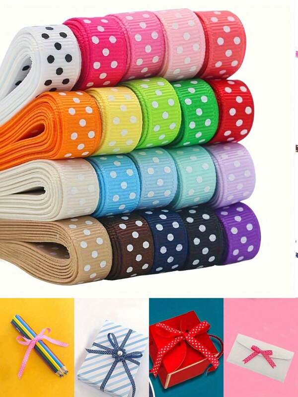 12/24 Stücke zufällige bunte Polka Dot Stoffbänder für Geschenkverpackung, DIY Schleifen, Handwerken, gelbe, rote, violette Bänder, Schleifen, handgefertigt für Hochzeiten, Feiertage, Dekoration