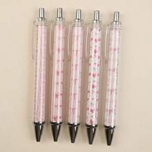 5pcs Pink Theme Retractable Ballpoint Pens - Adorable Cartoon Design With Bow Pattern, Colorful Appreciation Gift, Suitable For Office, School, Gift, Back To School Season