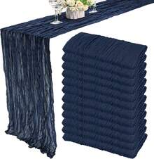 12 Pack 13Ft Cheesecloth Table Runner 35x157 Inch Boho Gauze Table Runner Cheese Cloth Long Table Runner Rustic Table Runner For Wedding Bridal Shower Birthday Party Table Decor (Navy Blue) - Blue - View 1