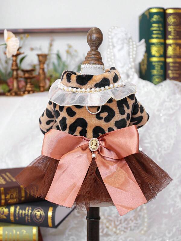 1pc Pet Clothes Dog/Cat Dress Up Outfit, Small Dog Puppy Fashionable Casual Cute Romantic Clothing Accessories, Leopard Print Wedding Dress