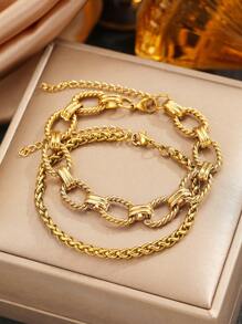 Aomogo 2 Pezzi Hip-Hop e alla moda Braccialetto a catena robusto unisex in acciaio inossidabile, adatti all'uso quotidiano