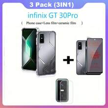 3in1 For Infinix GT 30Pro 5G Four Corner Anti Fall Phone Case Shockproof For Infinix GT 20Pro 5G Phone Case + Privacy Ceramic Protective Film+Lens Film - Transparent - View 3