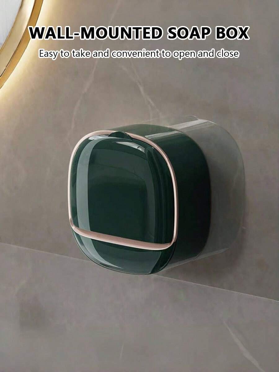 1pc Luxury Wall-Mounted Soap Dish With Cover, High-End Draining Soap Holder, Waterproof ABS Soap Dish, Suitable For Bathroom, Shower, Travel, Minimalist Soap Holder, Bathroom Accessories, Bathroom Storage Rack, Halloween/Christmas Decor - Deep Sea Blue-s - View 1