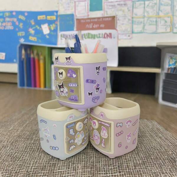 Sanrio 1 pezzo Simpatico portamatite della serie Sanrio a forma di maialino, organizer creativo da scrivania per ufficio/studenti, tazza portapenne con Kuromi, My Melody, Pompompurin, scatola di stoccaggio fai-da-te
