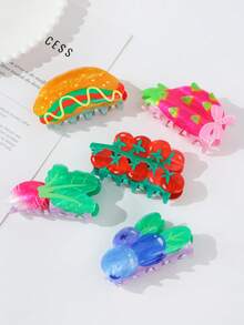 1pc Women's Creative Cartoon Acrylic Faux Fruit & Vegetable Print Ponytail Claw Hair Clip Fashion Hair Accessories Beauty Claw Clips Cute Hair Claw Fall Winter For Vacation Outfits Woman - Multicolor - View 2