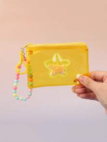 1pc Kids Summer Beach Transparent Coin Purse, Star Glitter Colorful Mini Wallet With Zipper & Strap, Unisex For Boys & Girls - Multicolor - View 7