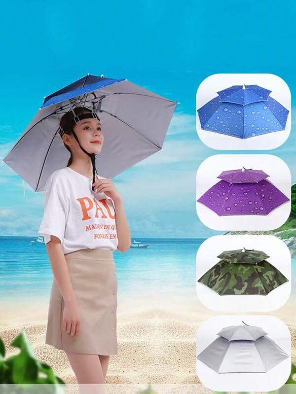 1 pezzo Cappello ombrello, cappello ombrello da pesca a doppio strato, cappello ombrello parasole antivento per attività all'aperto