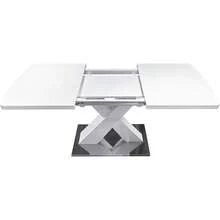 Modern Dining Table, 47-63 Inch Rectangular Stretchable Black Marble Printed MDF Table Top X-Shape Table Leg With Metal Base - White - View 9