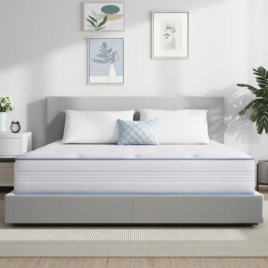Pocket Spring Mattress (Height 20/22 Cm) 90x200/120x200/140x200/160x200 7-Zone Orthopedic Mattress With Comfort Foam, Fabric With A Soft Surface, Mattress For Adults, Medium Firmness (H3) - Xanh và trắng - Xem 1