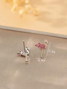 1 Pair Elegant Fashion Copper Inlaid Pink Flamingo Stud Earrings, Cute & Minimalist Animal Gift For Girls, Birthday, Date