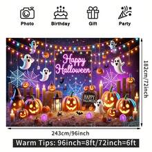 Polyester Fiber Halloween Background Banner, Horror Pumpkin & Ghost Design, General Use, No Electricity Required, Suitable For Birthday, Photo Booth & Outdoor Celebration, Christmas & General Holiday Decor - Multicolor - View 4