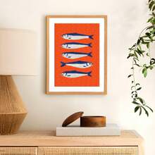 1 Pc Vibrant Orange Fish Wall Art Prints Medieval Retro Wall Decor Mural, Dorm & Home Decoration Painting, Party Wall Art Poster, Best Gift Choice, Frameless Canvas Poster For Bedroom/Living Room/Study/Dorm, Perfect For Vacation Travel & Beach Graduation (Frameless Art Print)