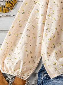 大码印花休闲优雅宽松设计衬衫 - 黃杏色 - 查看 6