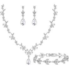 Bridal Wedding Elegant Floral Jewelry Set Women/Brides/Bridesmaids Jewelry Set Wedding Prom Party Bridal Necklace Earrings Bracelet Set - 紫色(銀色) - 查看 3