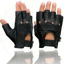 nuevoShaf International - Guantes sin dedos para hombre, cuero y elastano, Negro, Large - Chica - Ver 6