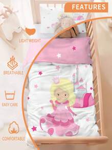 Princess Themed Polyester Bed Set For Kids - 2/1pc Cozy Duvet Cover & Pillowcase
