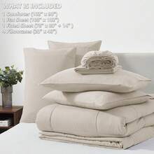 King Size Comforter Set Beige, 7 Pieces Bed In A Bag, Beige Comforter King Size, All Season Bedding Sets With Stitch Quilted Comforter, Flat Sheet, Fitted Sheet, Pillowcases - 米色 - 查看 9