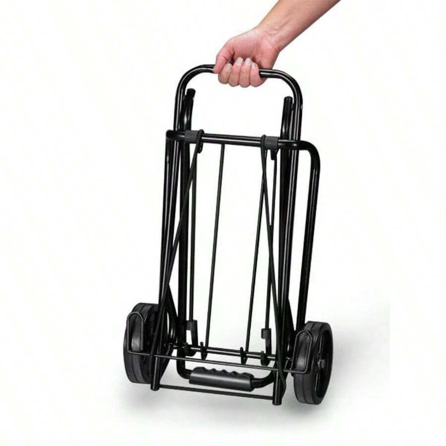 Metal Folding Luggage Cart, Black, 39 In. X 13 In. (15 In. Platform), 3 Lbs. Empty, 75 Lbs. Capacity, Made Of Heavy-Duty Steel, Height-Adjustable; Extends Up To 39 In. Smooth-Rolling Wheels, Includes Elastic Cords For Securing Luggage And Other Items, Rounded Handlebar For Comfortable Grip - Black - View 1