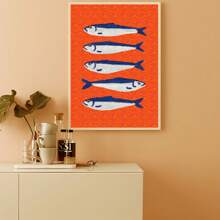 1 Pc Vibrant Orange Fish Wall Art Prints Medieval Retro Wall Decor Mural, Dorm & Home Decoration Painting, Party Wall Art Poster, Best Gift Choice, Frameless Canvas Poster For Bedroom/Living Room/Study/Dorm, Perfect For Vacation Travel & Beach Graduation (Frameless Art Print)