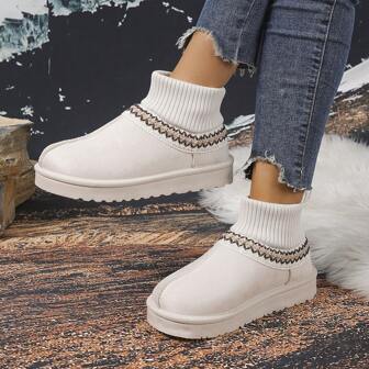 Women's Fashionable Winter Shoes, 2025 New Winter Snow Boots Women Knitted Casual Elastic Opening Warm Non-Slip Slip-On Warm Boots, Versatile Winter Shoes