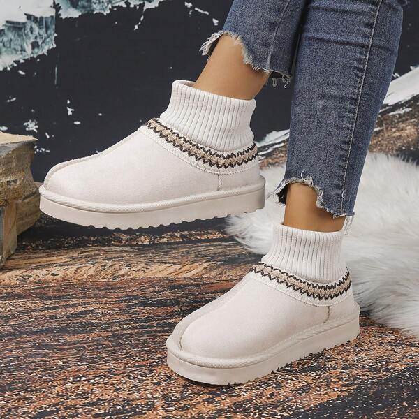 Women's Fashionable Winter Shoes, 2025 New Winter Snow Boots Women Knitted Casual Elastic Opening Warm Non-Slip Slip-On Cotton Padded Boots, Versatile Winter Winter Shoes