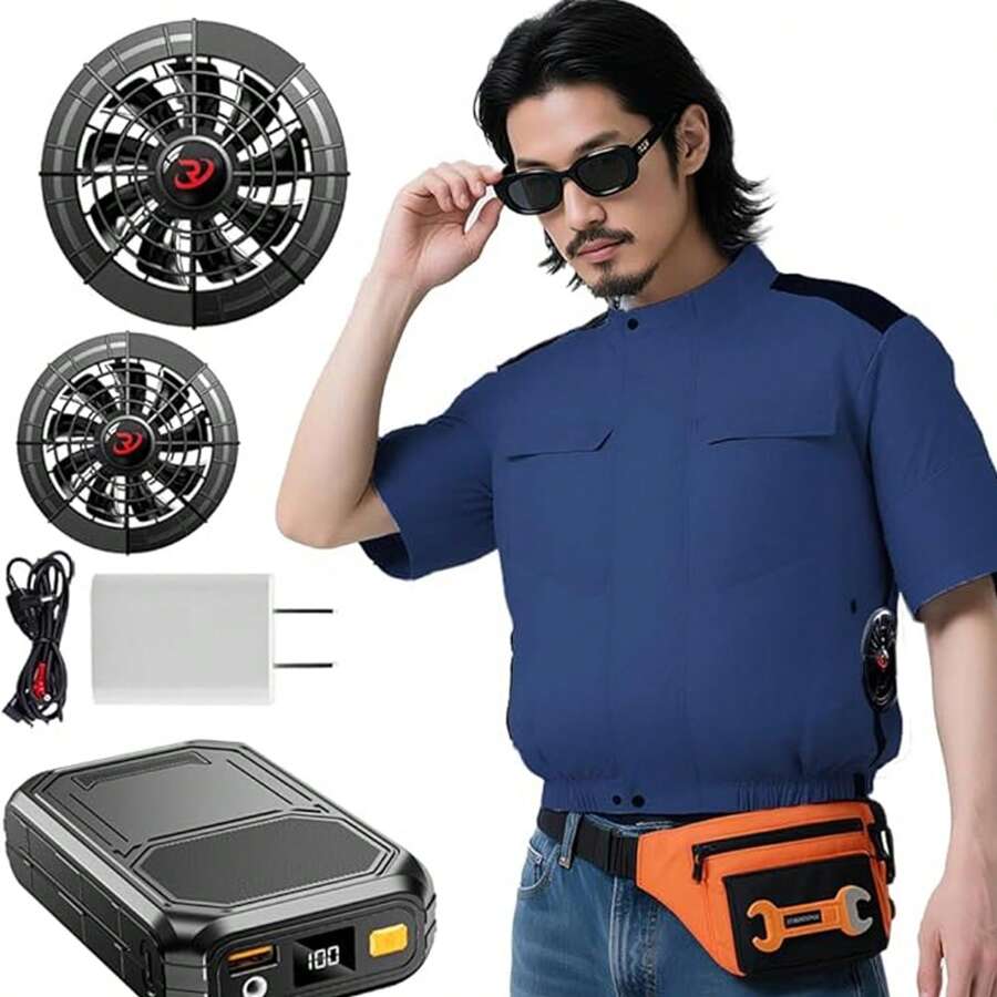 Air-Conditioned Workwear [New In 2025, Titanium-Lined Lining, 30,000mAh Battery Included] Short Sleeves, Can Be Used Continuously All Day, Fan Battery Set, Double Size, UV Protection, Full Set, Heat Stroke Prevention, Unisex