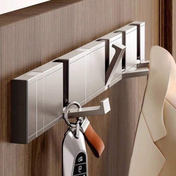 1 stuk robuuste opvouwbare wandorganizer van houtnerfmetaal - duurzaam en ruimtebesparend - Multifunctionele jas-, handdoek-, sleutel- en kledingrek - eenvoudig te installeren voor gebruik in de badkamer, achterdeur en kast, Zijn recensie, Hang zijn tas op, Hanger, Interesse, Relatie, Wandrek, Muurbevestiging, Zelfklevend, Deurhaak, Muursticker, Recensie