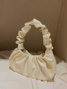 1pc Girls' Fashionable Ruched Hand-Held Tote Bag, Suitable For Daily Outings - White - View 5