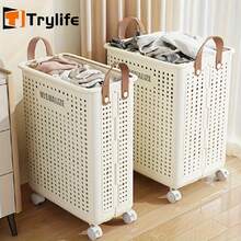 Large & Medium Foldable Ceramic White Laundry Baskets - Pu Leather, Hand Washable, Solid Color, Multi-Functional Portable Dirty Clothes Hamper With Wheels For Bathroom & Balcony Storage - 白色 - 查看 1