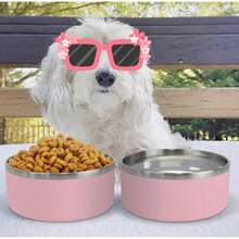 New-15  Dog Bowl For Food And Water, 64 Oz Stainls Steel Pet Feeding Bowl,  Non-Skid Double Wall Insulated Heavy Duty  Rubber Bottom For Medium Lar Dogs (64 Ounc/8 C, Pink) - 粉紅色 64 盎司 - 查看 3