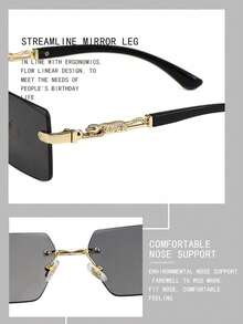 1 Pair Men's Classic Rectangular Rimless Luxury Fashion Eyeglasses, Suitable For Daily Life And Outdoor Travel Accessories Back To School Fashionable Preppy School Look - Gold - View 10