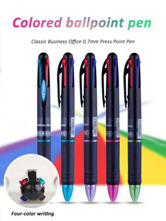 最新多功能记号笔，4色创意压感圆珠笔，适合学生、办公室、考试、家庭作业、学校用品、返校