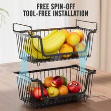 4 Pcs Stackable Wire Baskets Pantry Organizers And Storage,Vegetable Fruit Basket Countertop,Kitchen Storage Metal Baskets,Produce Potato Onion Storage Bin,Black - 1-white - View 8