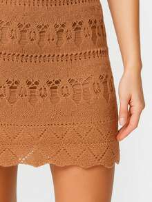 Beach Cover-Up Crochet Knit Lace Skirt With Elastic Waistband And Adjustable Waistband - khỏa thân - Xem 3