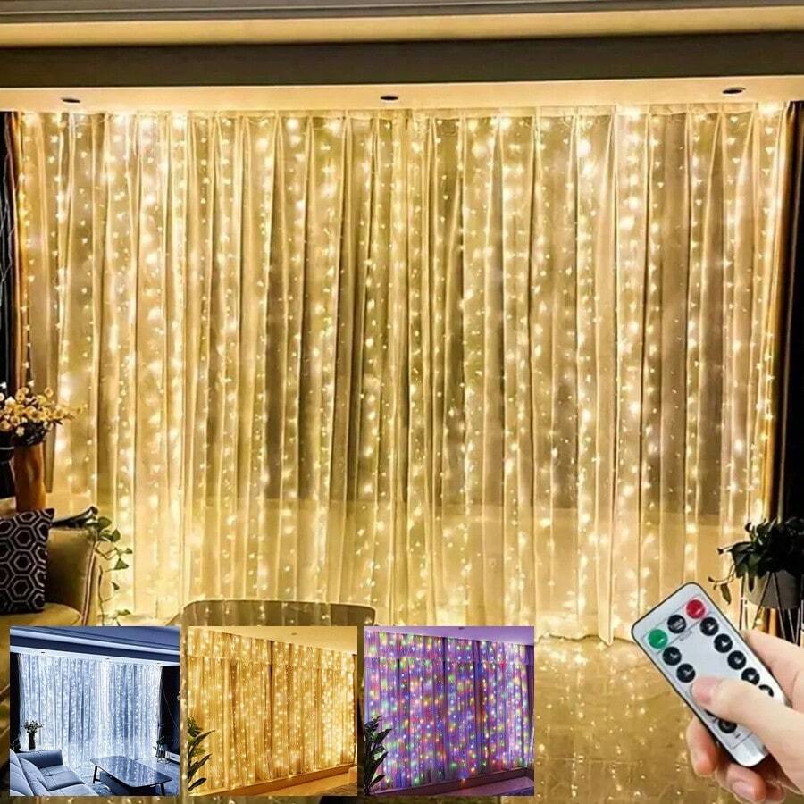 8 Modes Remote Control Fairy Window Curtain Lights, USB Powered, For Bedroom, Valentine's Day, Wedding, Christmas, Halloween, Birthday, Festival Party Decor