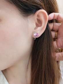 1 Pair Elegant Fashion Copper Inlaid Pink Flamingo Stud Earrings, Cute & Minimalist Animal Gift For Girls, Birthday, Date