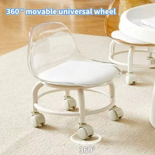 Acrylic Swivel Stool Quiet Transparent Backrest Small Chair With Casters For Kids, Trending Shoe Changing Bench