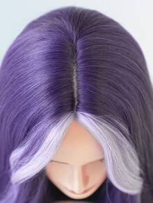 Gorgeous 26-Inch Long Wavy Violet Purple Highlight Wigs With Curtain Bangs Natural Heat Resistant Fiber Long Curly Synthetic Wig For Women Daily Party Use, Halloween Music Festivals/Cosplay & Graduation Gift - Beginners Glueless Wig Accessories - Violet Purple - View 7