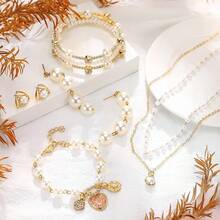 Glenmal Pearl Rhinestone Jewelry Set For Women Pearl Necklace Bracelet Earrings For Wedding Birthday Bridal Shower Tea Party - Stylish Style - View 7