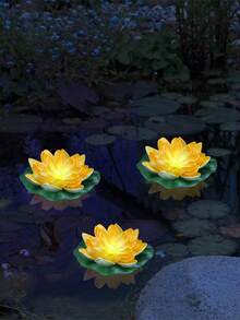 ضوء اللوتس الطافي بطاقة الطاقة الشمسية LED ،IP44 ديكور حمام السباحة محاكاة ضوء اللوتس LED بثلاثة ألوان (أصفر + وردي + أبيض)، ديكور المكتب والفناء والحديقة والزفاف والبركة والمناظر الطبيعية، أضواء الطاقة الشمسية للخارج