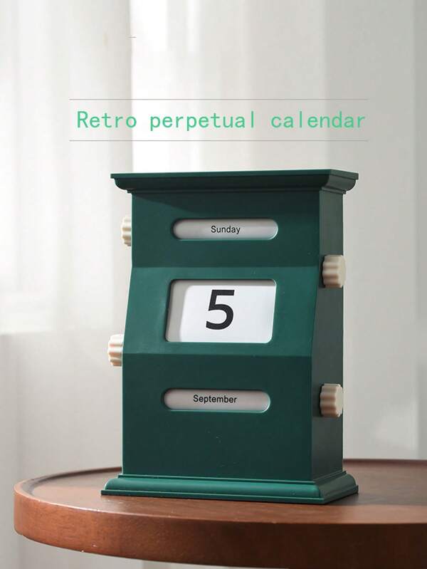 Retro Perpetual Desktop Calendar, Desktop Date Display, Plastic Retro Calendar Square, Luxurious Rotating Light Luxury Desktop Decoration Calendar, School Supplies,Back To School
