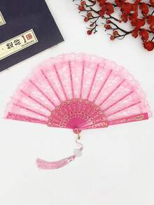 1 pieza Abanico plegable de encaje retro, con borlas de abanico Cheongsam, abanico plegable con ribete de encaje Lolita, adecuado para atuendos diarios, fiestas, baile, excelente como regalo - Multicolor - Ver 10